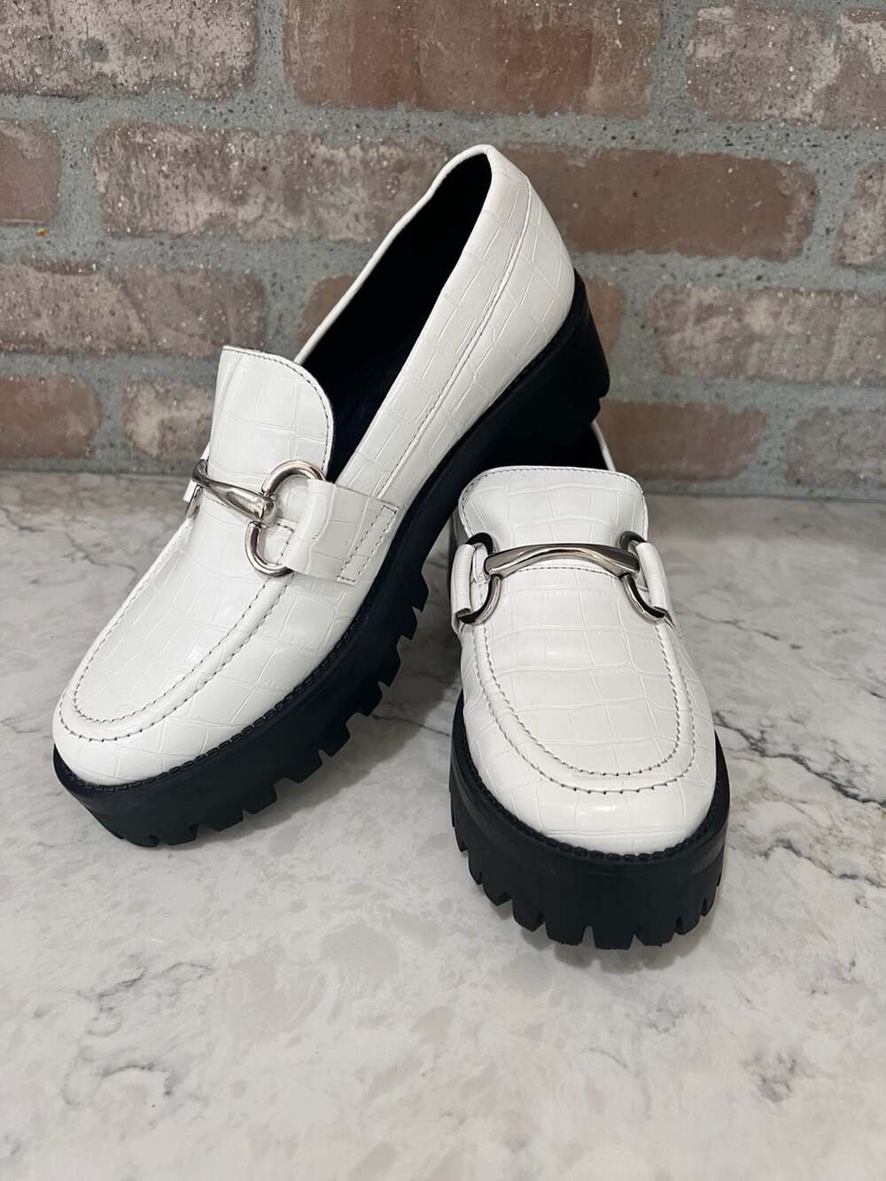 Steve Madden Arlowe White Croc Bit Loafers